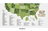 TOP 100 Golf Courses, Public and Private Golf Club CANVAS, Push Pin Map, Combined Maps, NEW! Map World Vibe Studio 