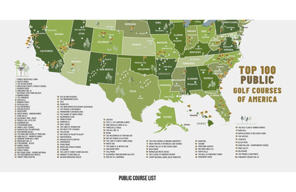 TOP 100 Golf Courses, Public and Private Golf Club CANVAS, Push Pin Map, Combined Maps, NEW! Map World Vibe Studio 