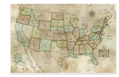 Rustic Push Pin Canvas Map, USA Map, Custom Map World Vibe Studio 