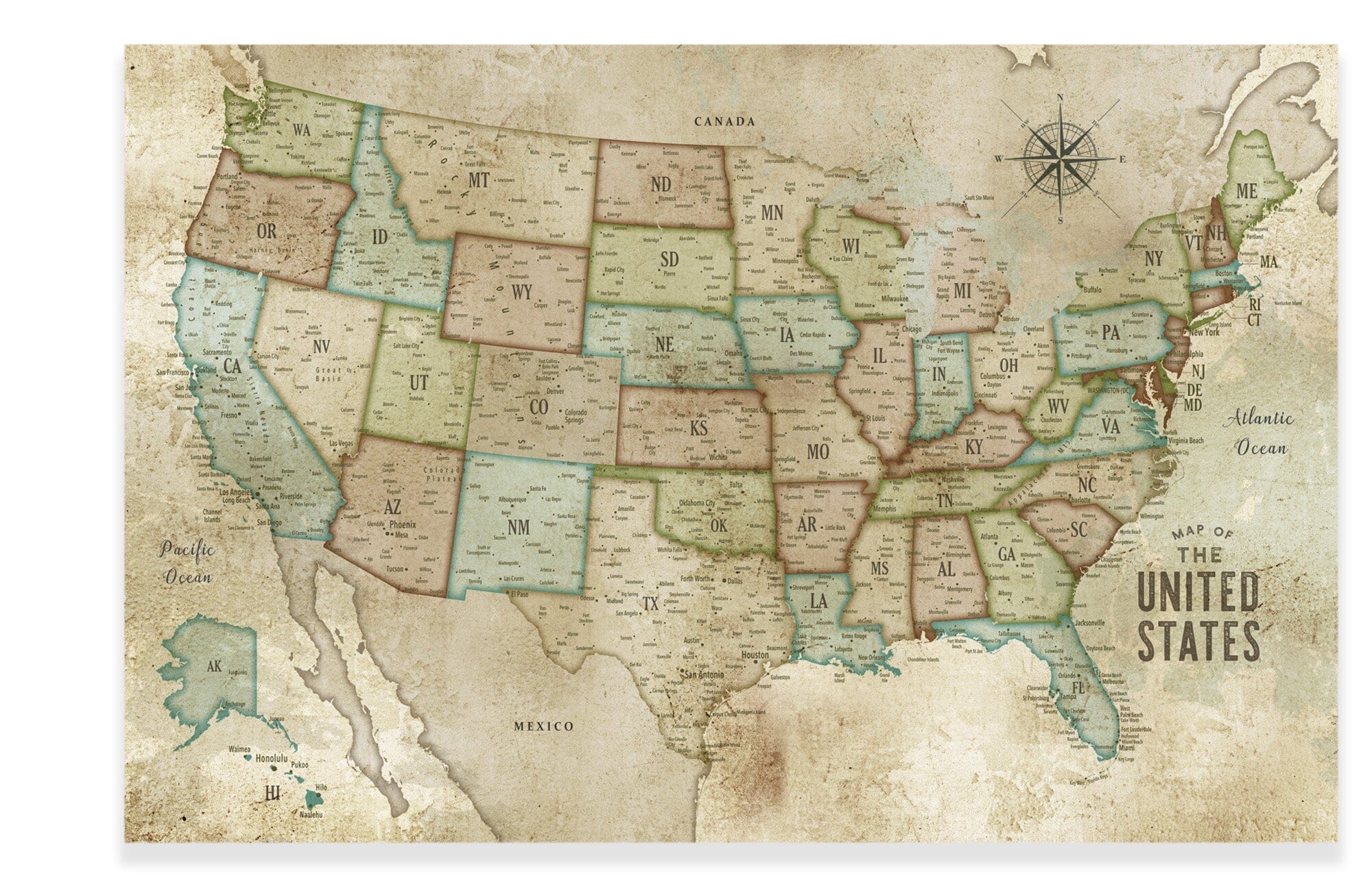 Rustic Push Pin Canvas Map, USA Map, Custom Map World Vibe Studio 