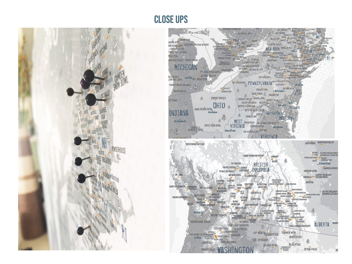 Ski Map of USA and CANADA, PERSONALIZED CANVAS Map World Vibe Studio 