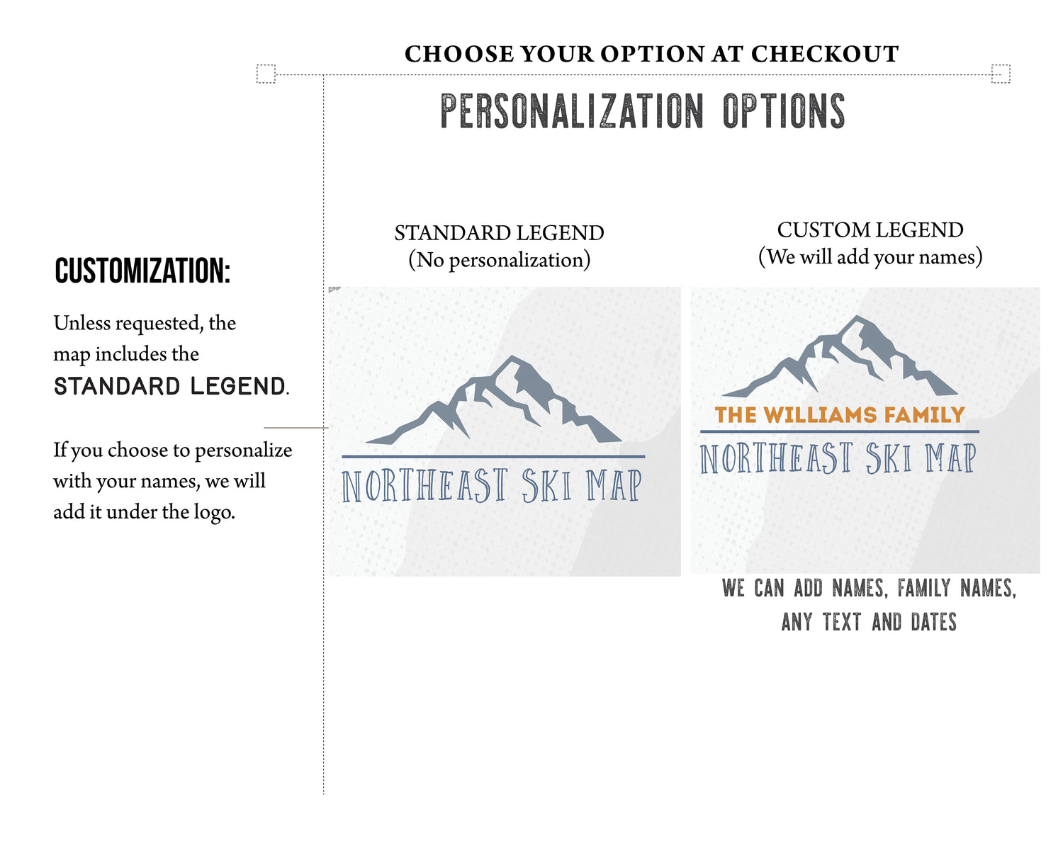 Northeast Ski Map of USA, PERSONALIZED CANVAS, Push Pin Wall Art