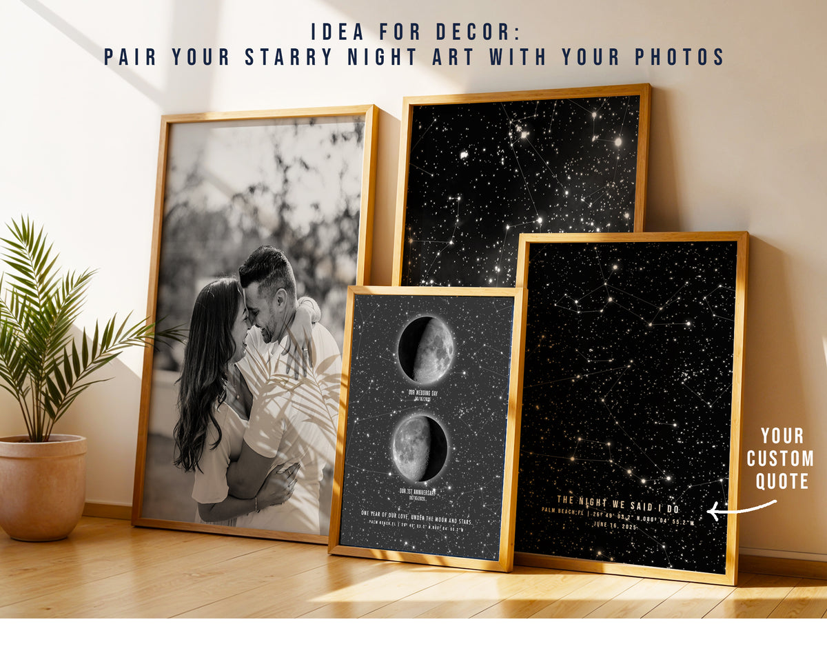 First Paper Anniversary Gift for Husband or Wife — Personalized Moon Phase Night Sky