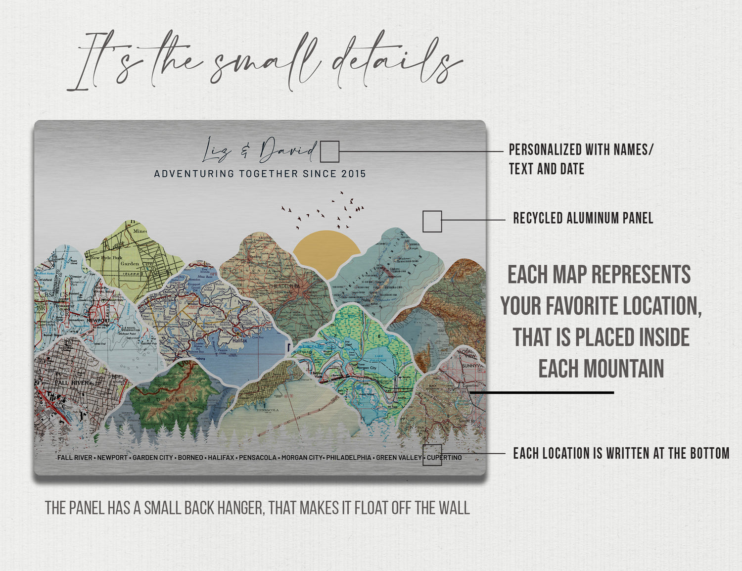 Personalized Tin Anniversary Map - 10th Anniversary Metal Wall Art on Aluminum