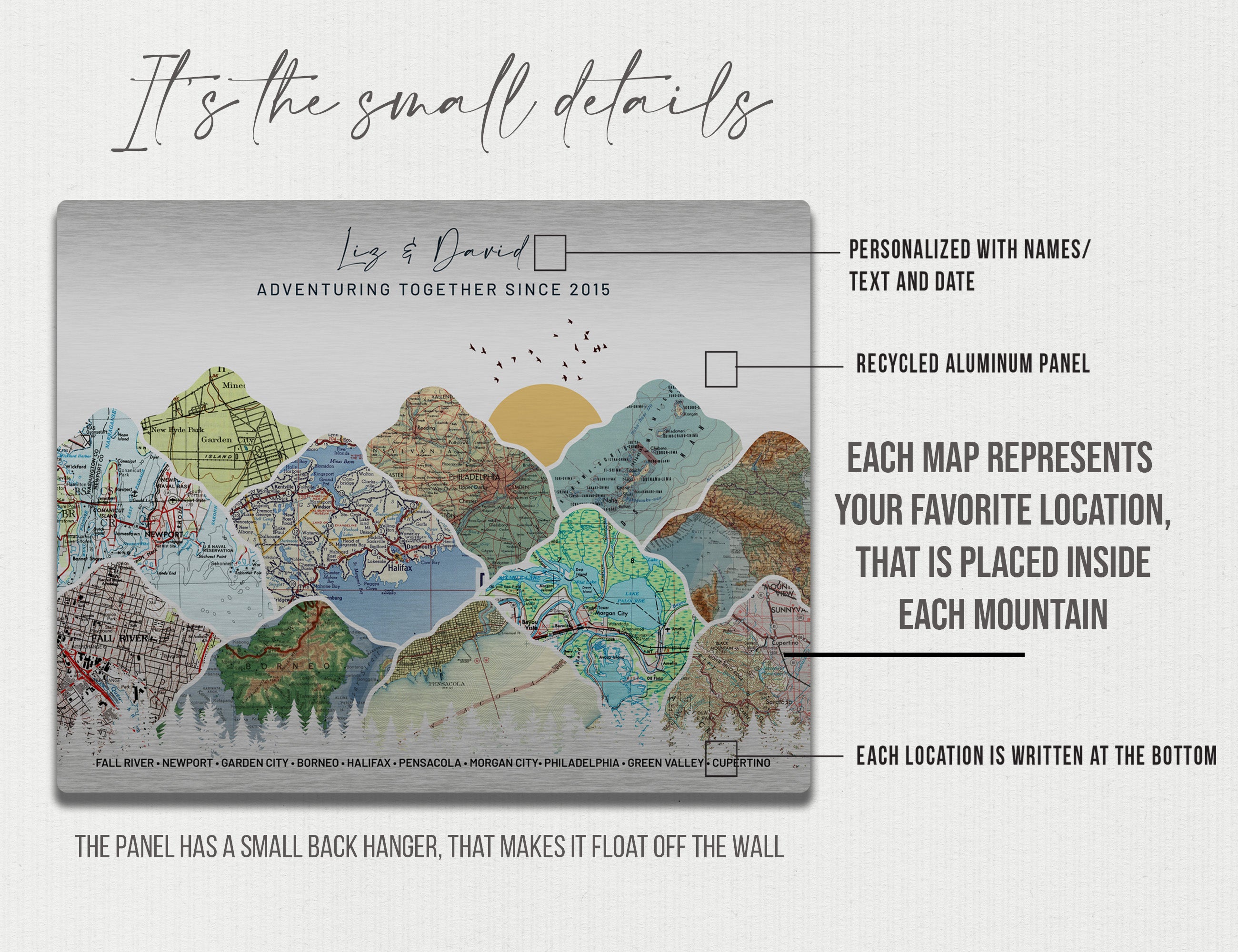 Personalized Tin Anniversary Map - 10th Anniversary Metal Wall Art on Aluminum