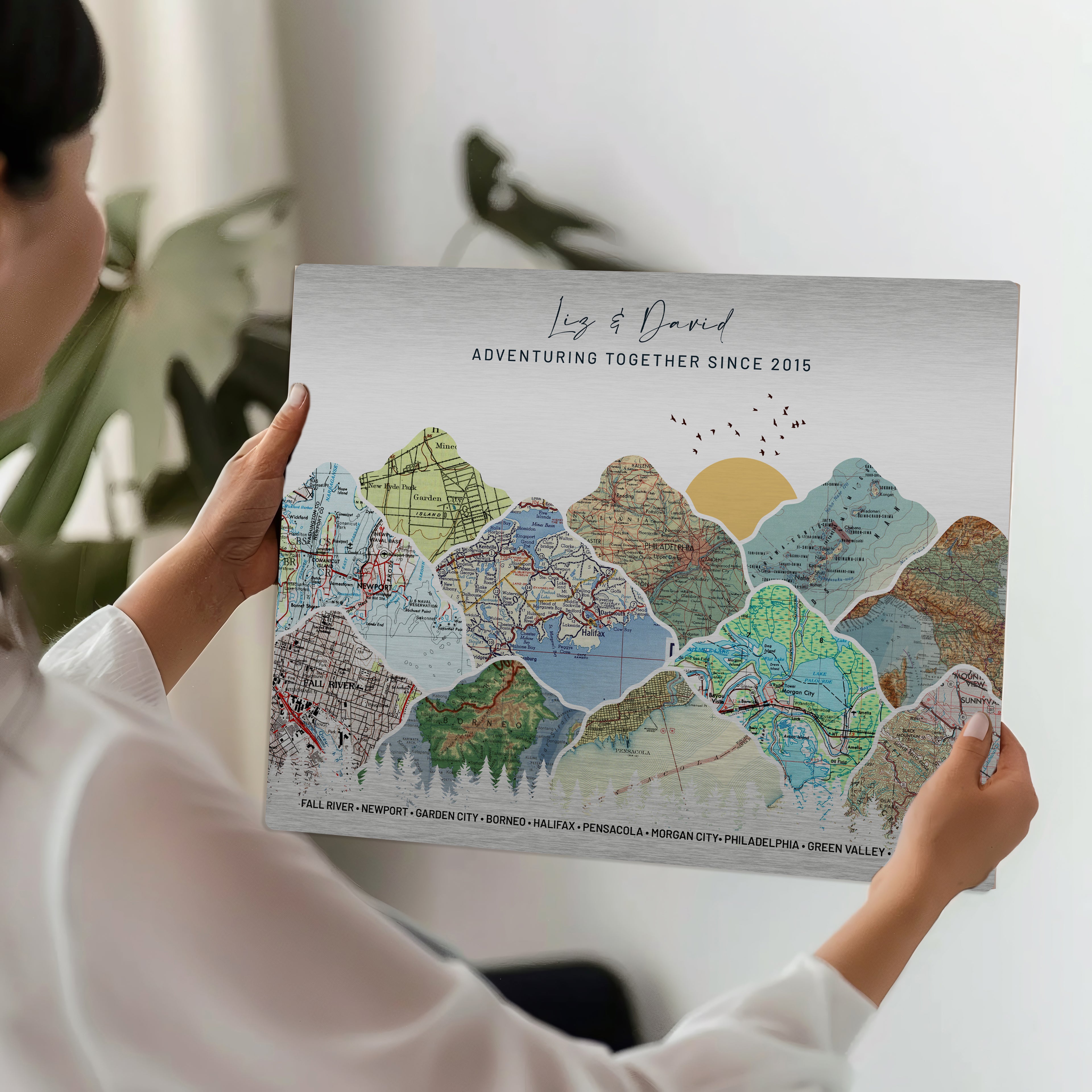Personalized Tin Anniversary Map - 10th Anniversary Metal Wall Art on Aluminum