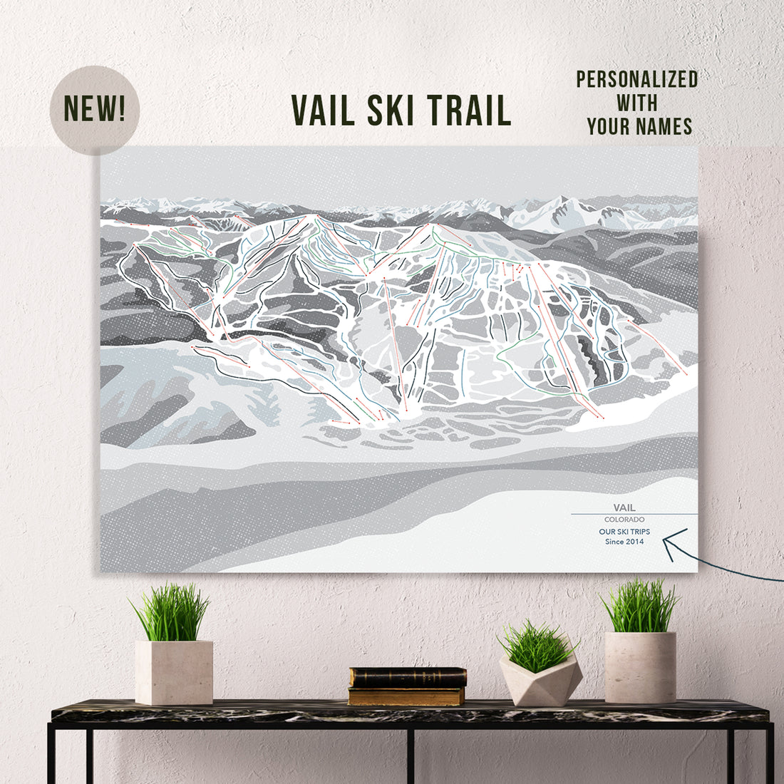 Vail Ski Trail, Vail Ski Resort Poster &amp; Canvas Wall Art, Personalized