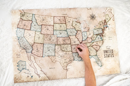 Push Pin Map of USA, Canvas Wall Art, Rustic Explorer Map World Vibe Studio 
