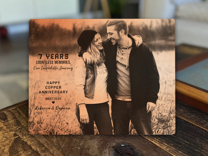 Copper Anniversary gift. Photo Printed on Metal and custom text for 7th wedding year