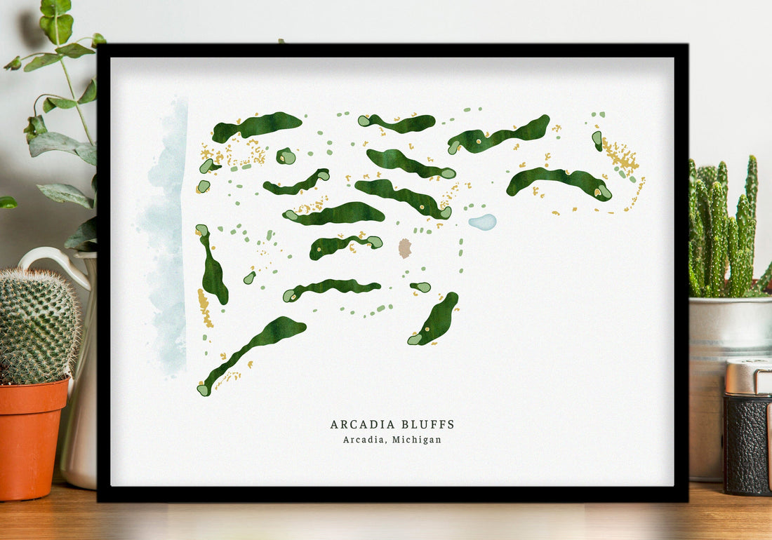 Arcadia Bluffs, Michigan, Golf Gifts for Men, Golf Wall Art Map World Vibe Studio