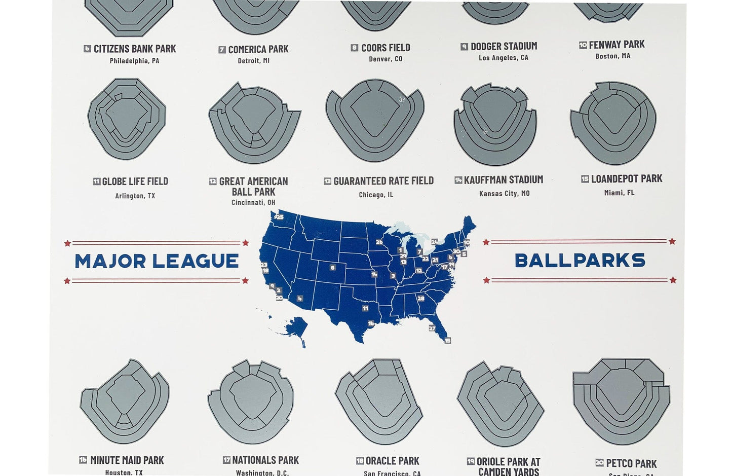 Baseball Park Scratch off Map, Major League 30, 12X18 Inches Poster, Includes Scratcher Map World Vibe Studio 