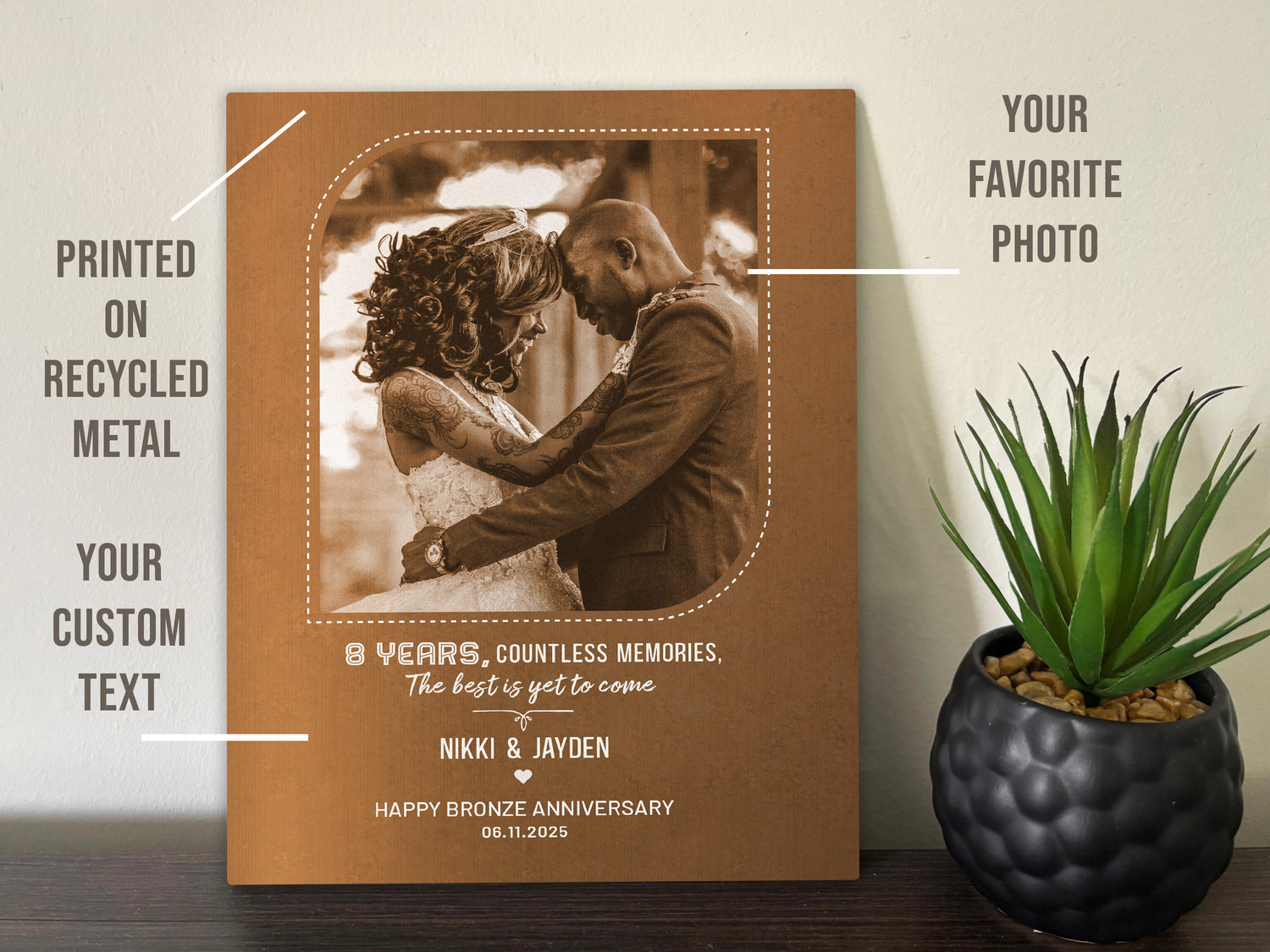 Bronze Anniversary Gift for Wife or Husband, 8th Wedding, Photo