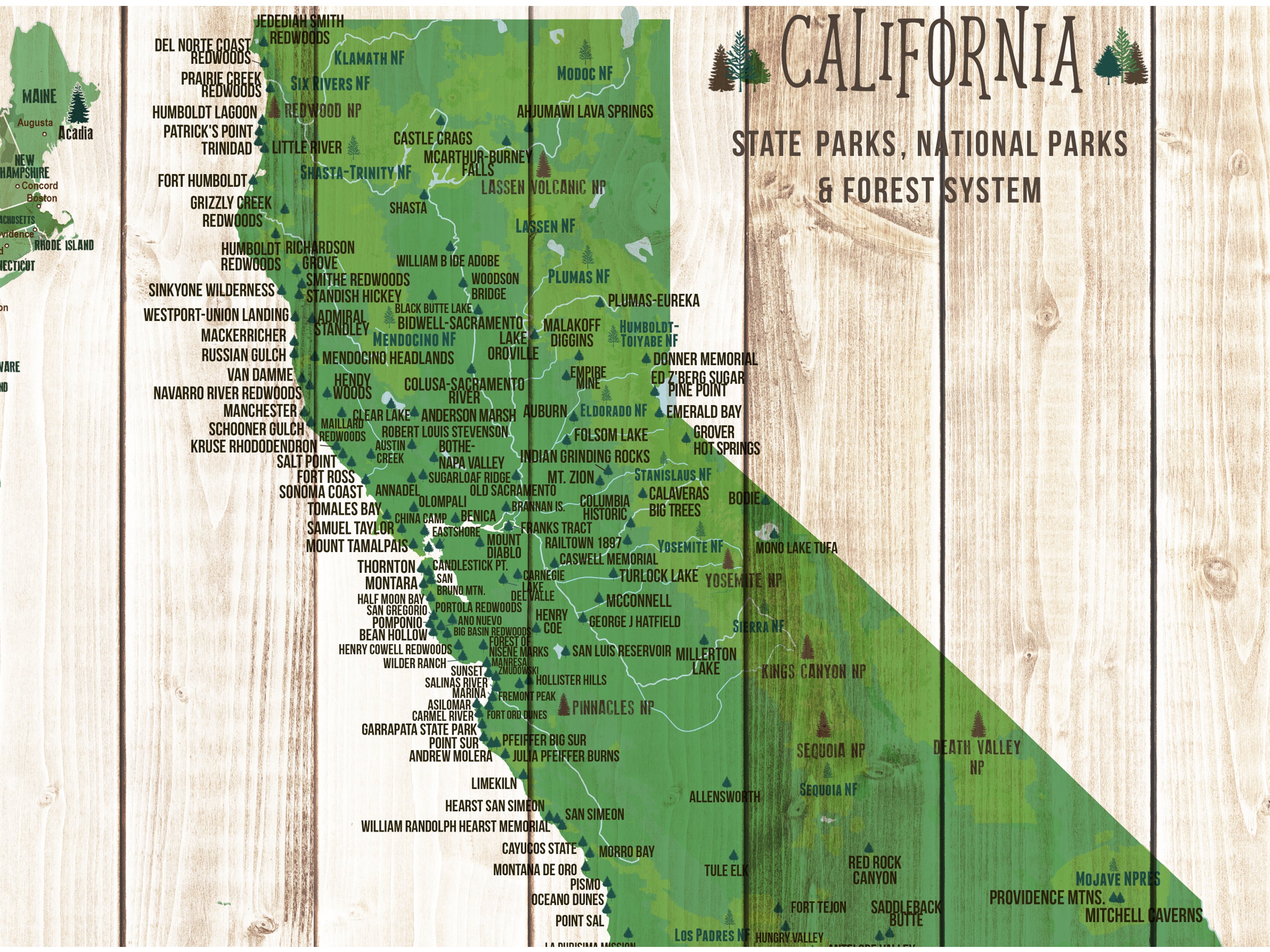 USA National Parks &amp; California State Parks Map – Push Pin Travel Tracker, Custom Wall Art