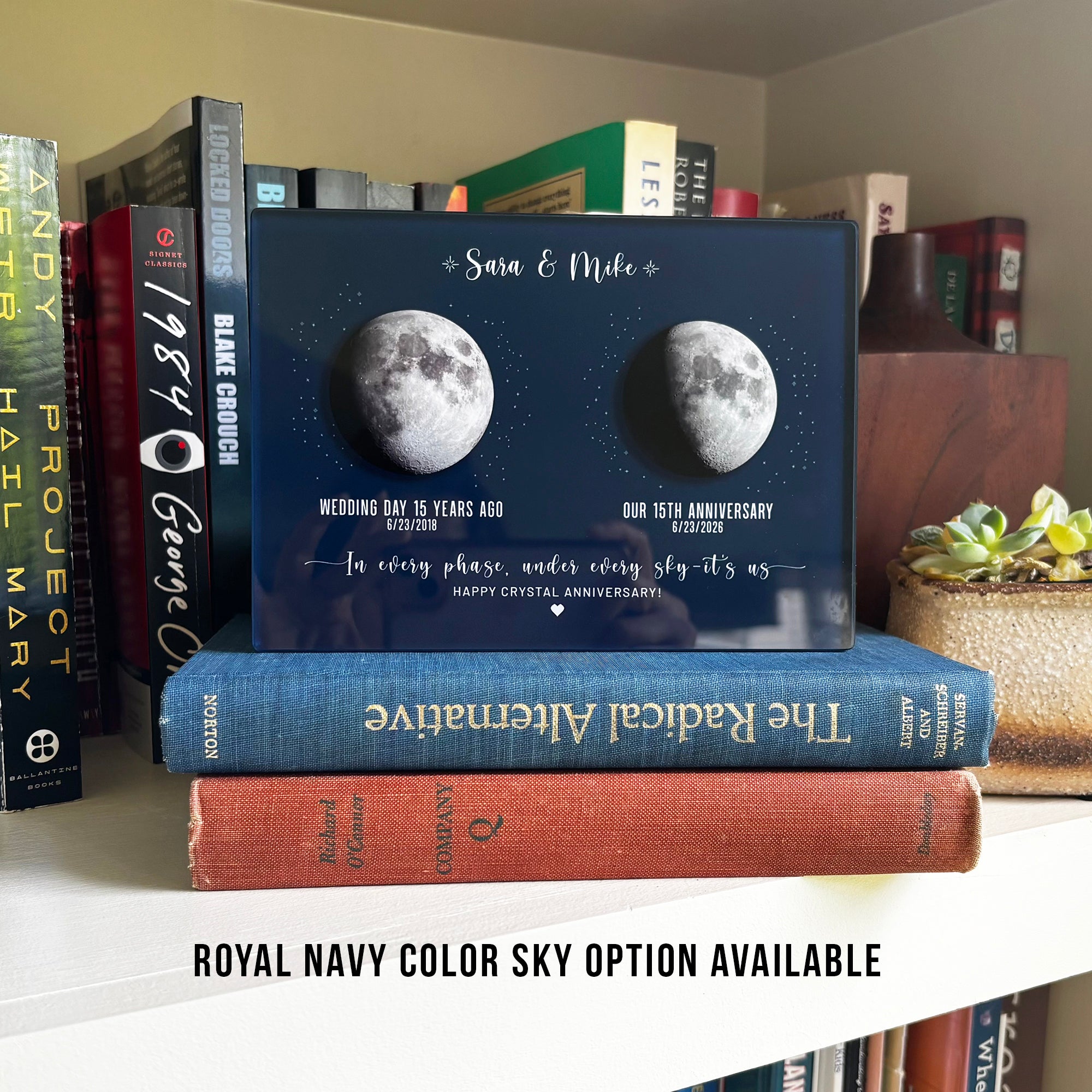 15 Year Anniversary Gift for Him | Personalized Moon Phase &amp; Photo Acrylic Plaque for Husband Wife