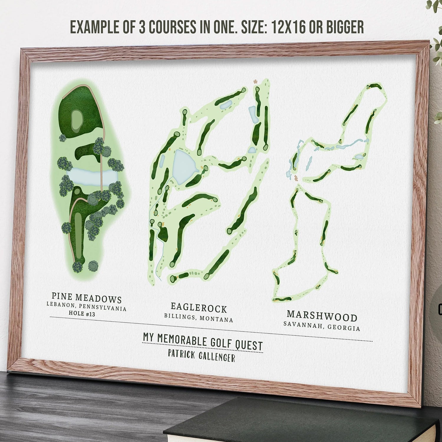 Golf Gifts, Custom Course Map with MULTIPLE Courses, FRAMED Golf Gifts For Men, Personalized Gift Map World Vibe Studio 