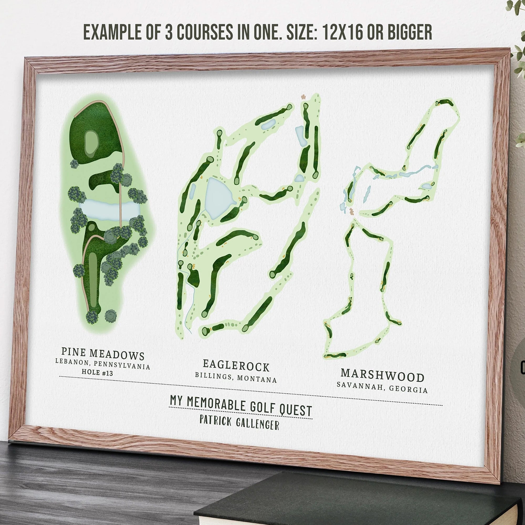 Golf Gifts, Custom Course Map with MULTIPLE Courses, FRAMED Golf Gifts For Men, Personalized Gift Map World Vibe Studio 