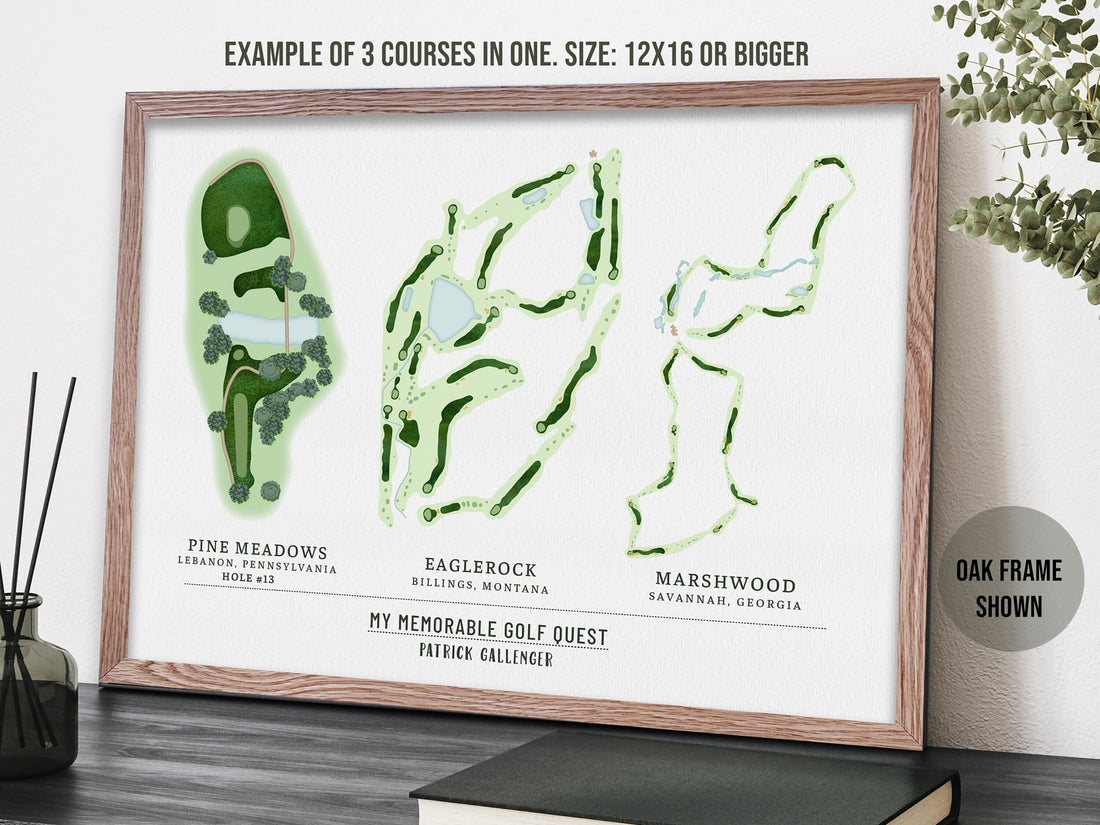 Golf Gifts, Custom Course Map with MULTIPLE Courses, FRAMED Golf Gifts For Men, Personalized Gift Map World Vibe Studio