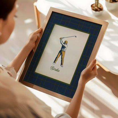 Golf Wall Art Set of 3, Birdie Ace Eagle Prints with Tartan Border