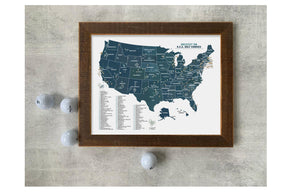 Golf Course Poster, Golf Gift, GREATEST 100 USA Courses, Push Pin Option, FRAMED Map OrderDesk 