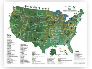 PUBLIC Golf Course, 100 PUBLIC Courses in the USA, Push Pin CANVAS Map OrderDesk 18X24 Canvas Green 