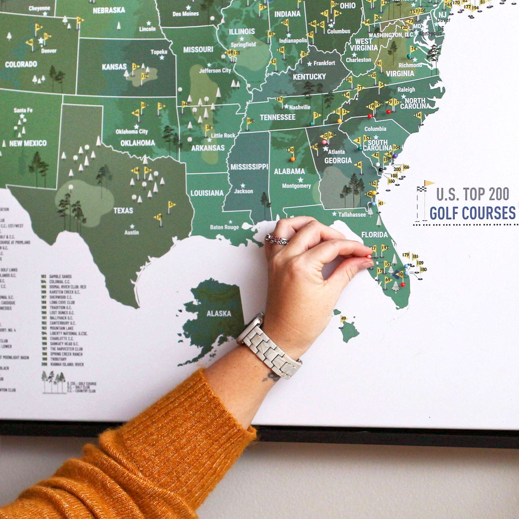 Golf Map of USA, Personalized, Push Pin Board, CANVAS, Top 200 COURSES