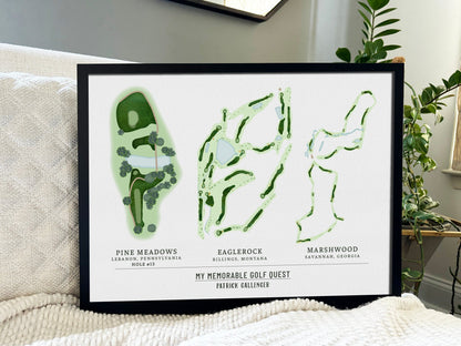 Golf Gifts, Custom Course Map with MULTIPLE Courses, FRAMED Golf Gifts For Men, Personalized Gift Map World Vibe Studio 
