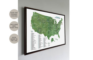 Greatest 100 Golf Courses in the USA, BLACK FRAMED CANVAS, Push Pin Board Map World Vibe Studio 18X24 Green 
