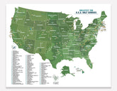 Golf Course Poster, Golf Gift, GREATEST 100 USA Courses, Push Pin Option, FRAMED Map OrderDesk 