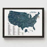 Greatest 100 Golf Courses in the USA, BLACK FRAMED CANVAS, Push Pin Board Map World Vibe Studio 18X24 Navy 