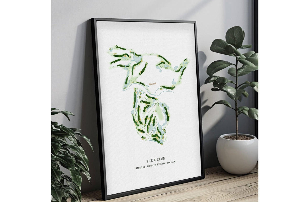 The K Club Golf Course Map, Straffan, Co. Kildare, Ireland, Wall Art Poster Map World Vibe Studio
