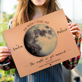 7 year copper anniversary gift for husband featuring a custom moon phase on a warm copper metal print.