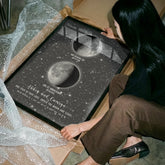1st anniversary night sky print on paper with moon ohases and personalized names in a frame