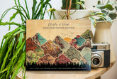 Personalized 5th wood anniversary gift with vintage mountain map print for couples