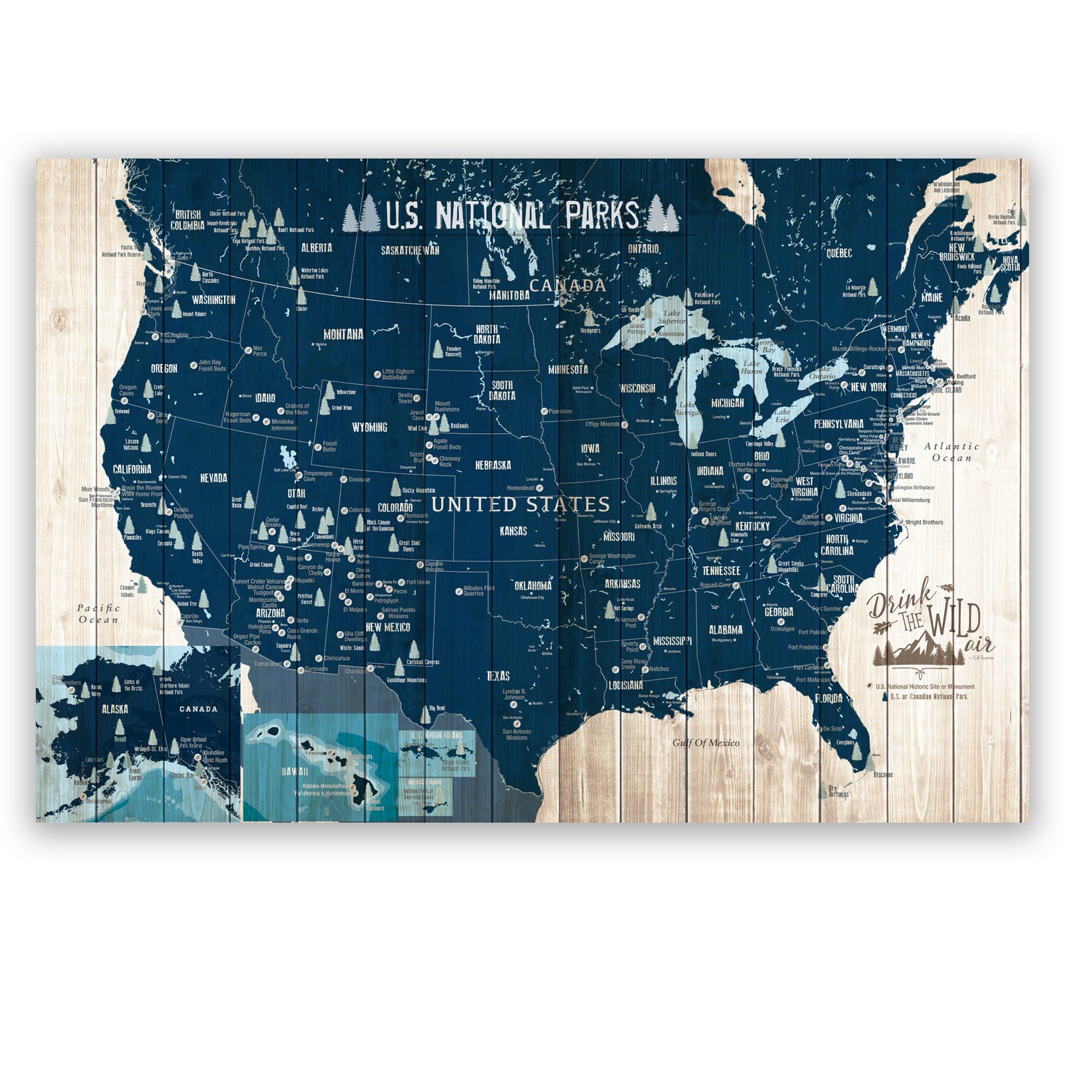 National Parks Map, Navy, National Park Decor, Unframed Map World Vibe Studio 