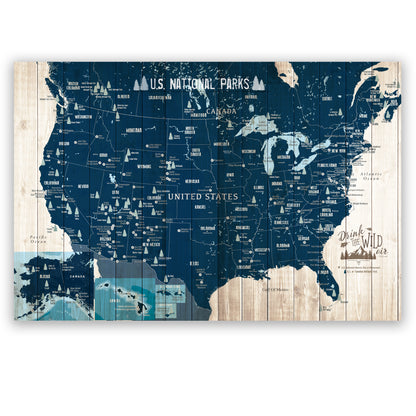 National Parks Map, Navy, National Park Decor, Unframed Map World Vibe Studio 