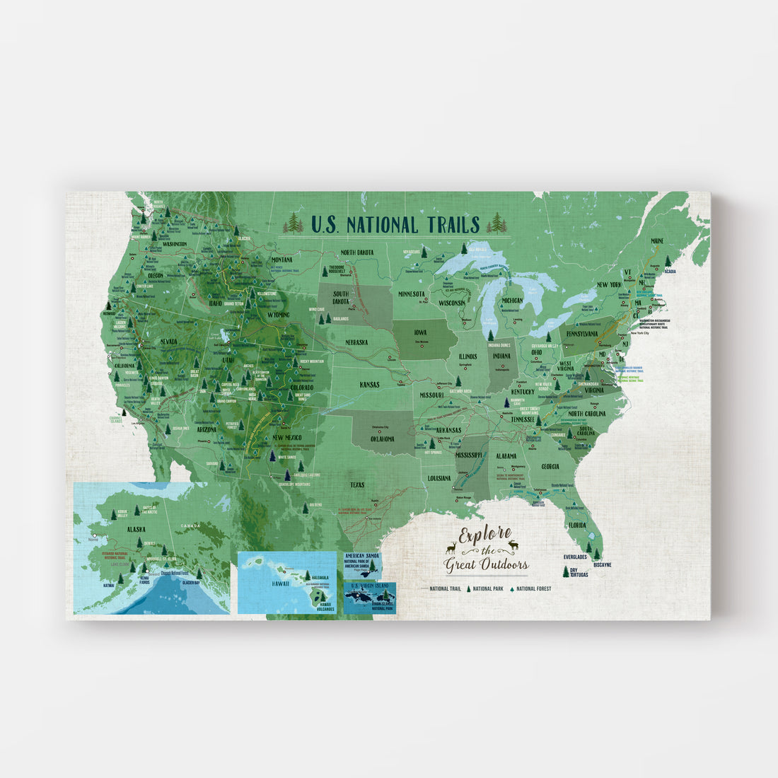 National Trails of USA, Canvas on the wall with 63 national parks and forests and trails