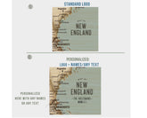 New England Canvas Pin Map, Push Pin Style, Vintage Style, Personalized Map World Vibe Studio 