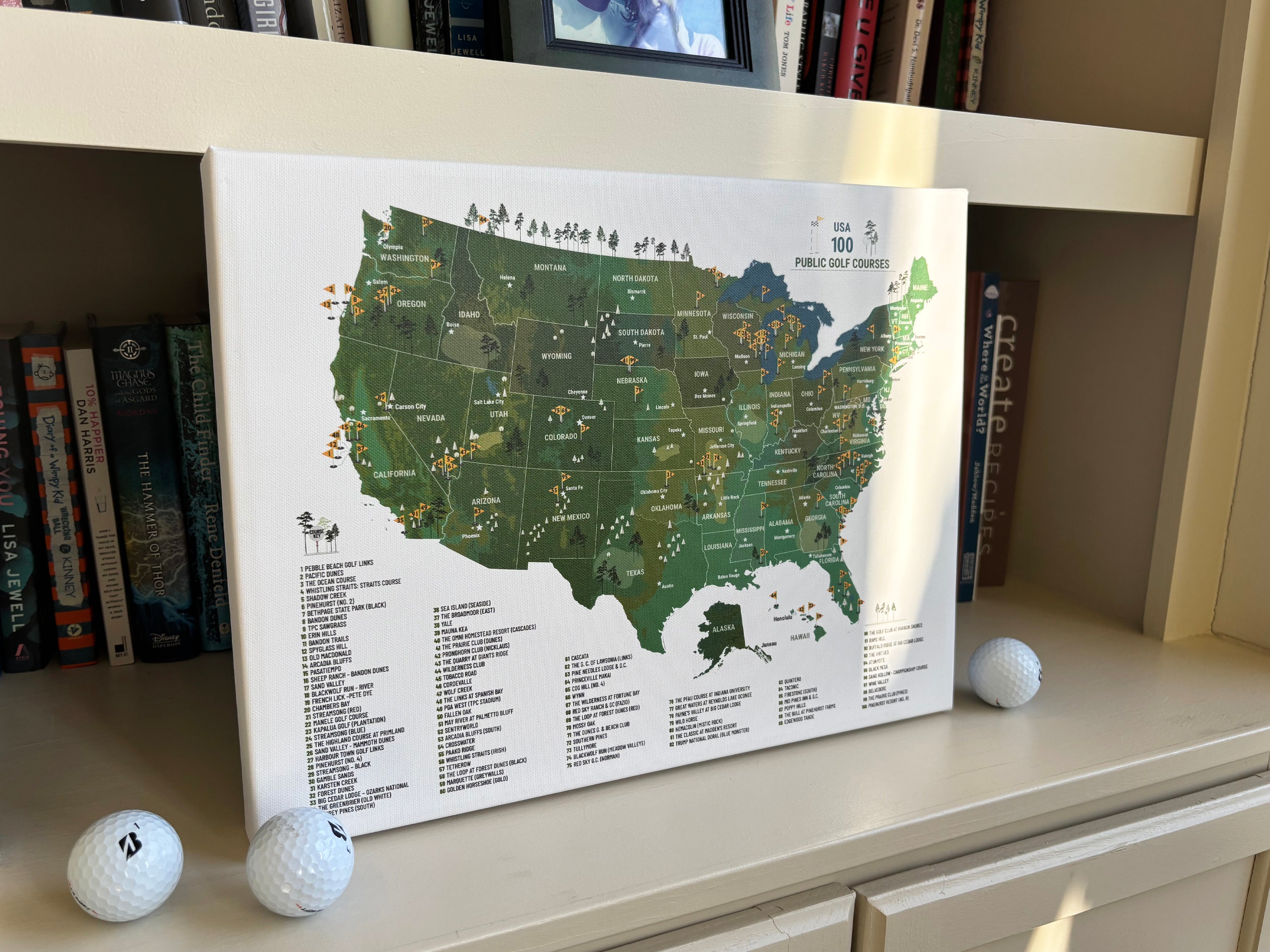 Top 100 public golf courses in the USA map, Pin board for golfers