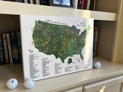 Top 100 public golf courses in the USA map, Pin board for golfers