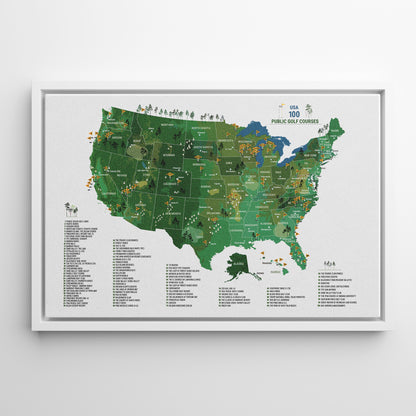 Personalized Top 100 Public Golf Course Map USA | Push Pin Canvas