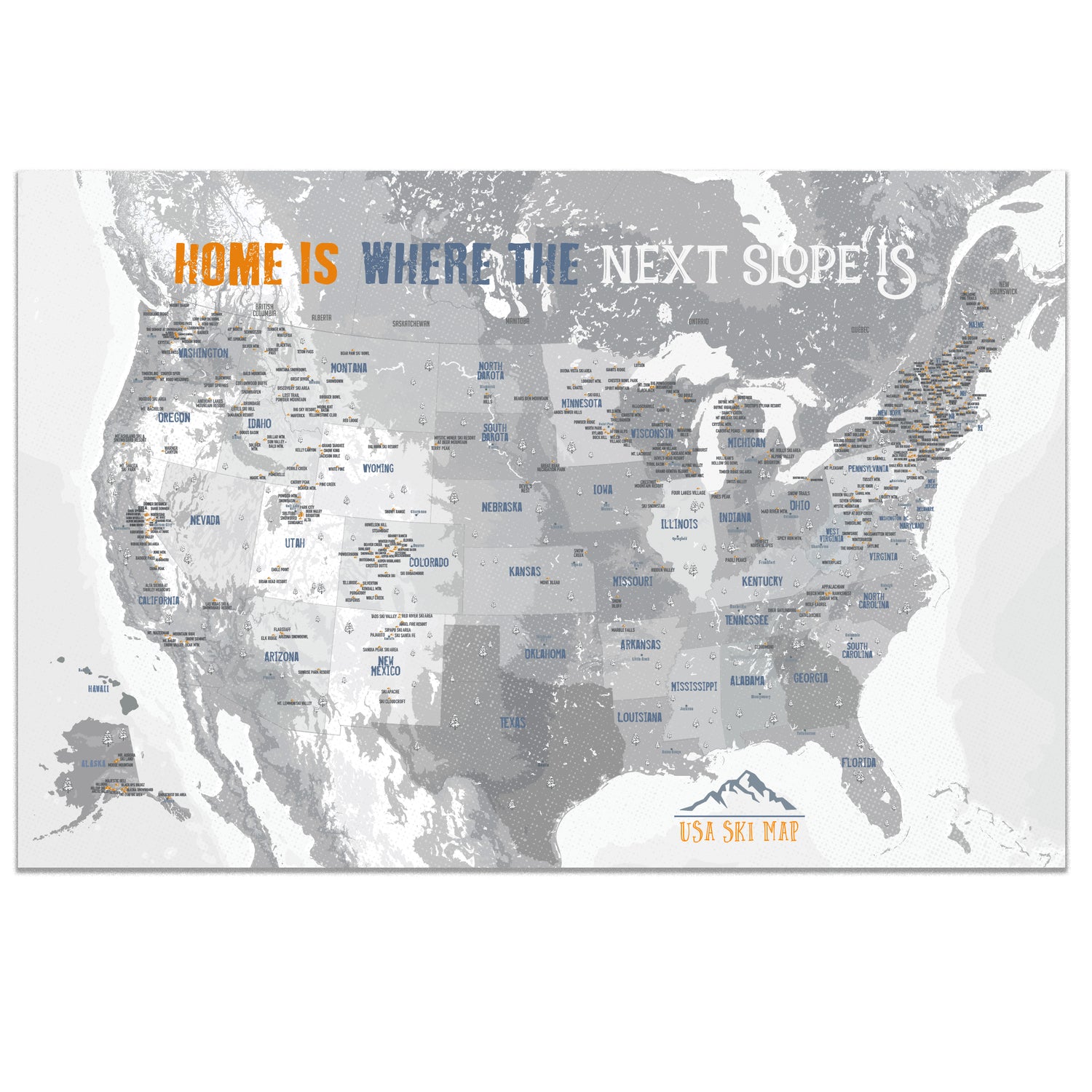 Ski and Snowboarding Map of America, Poster Map World Vibe Studio
