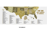 TOP 100 Golf Courses, Public and Private Golf Club CANVAS, Push Pin Map, Combined Maps, NEW! Map World Vibe Studio 