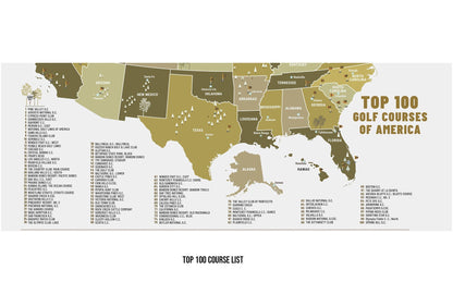 TOP 100 Golf Courses, Public and Private Golf Club CANVAS, Push Pin Map, Combined Maps, NEW! Map World Vibe Studio 