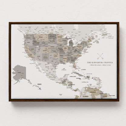 North America Map with Caribbean Islands, Push Pin Map, Framed Map World Vibe Studio 