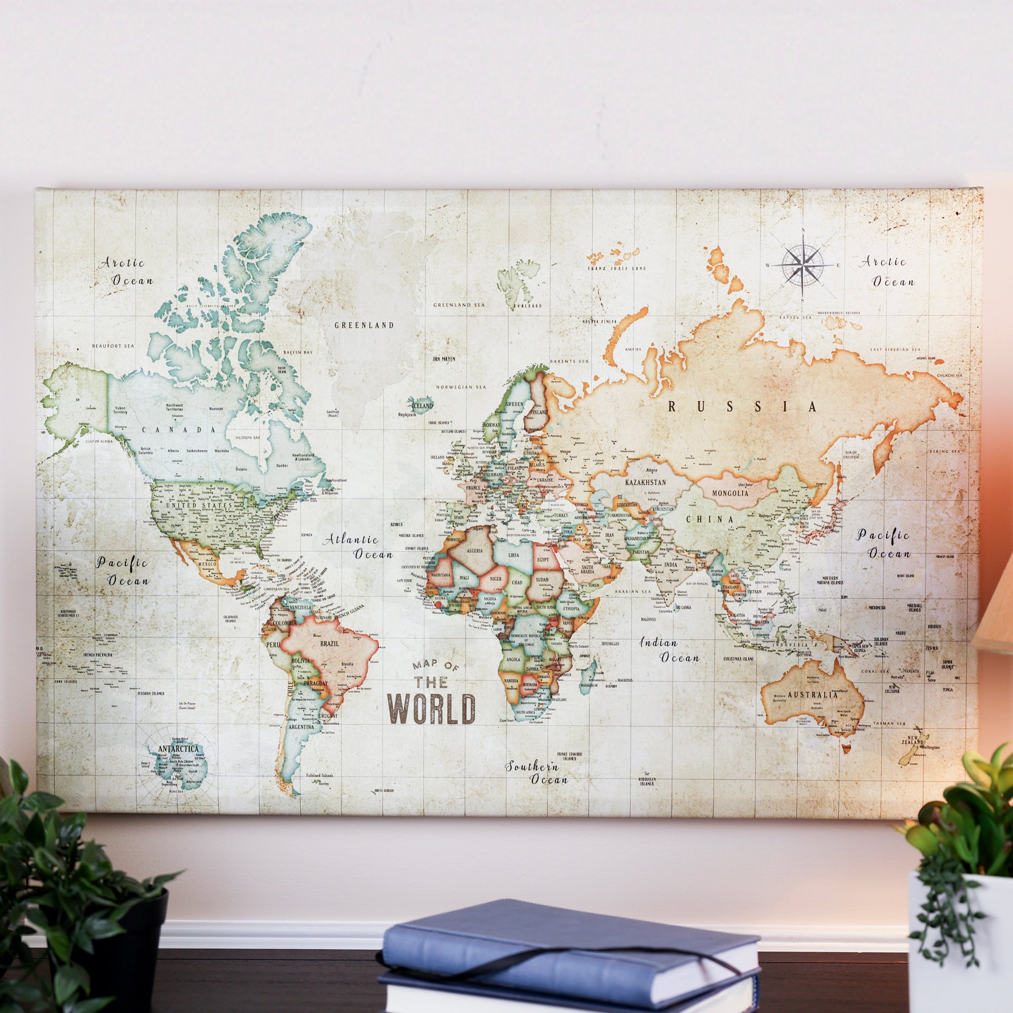 Push Pin World Map, Rustic Explorer