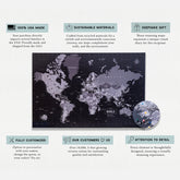 Push Pin Map, Modern Gray World Map on CANVAS, Graphite Gray Map World Vibe Studio 