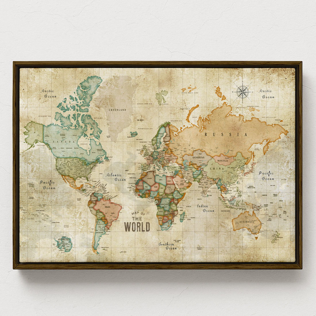 Push Pin World Map, Rustic Explorer