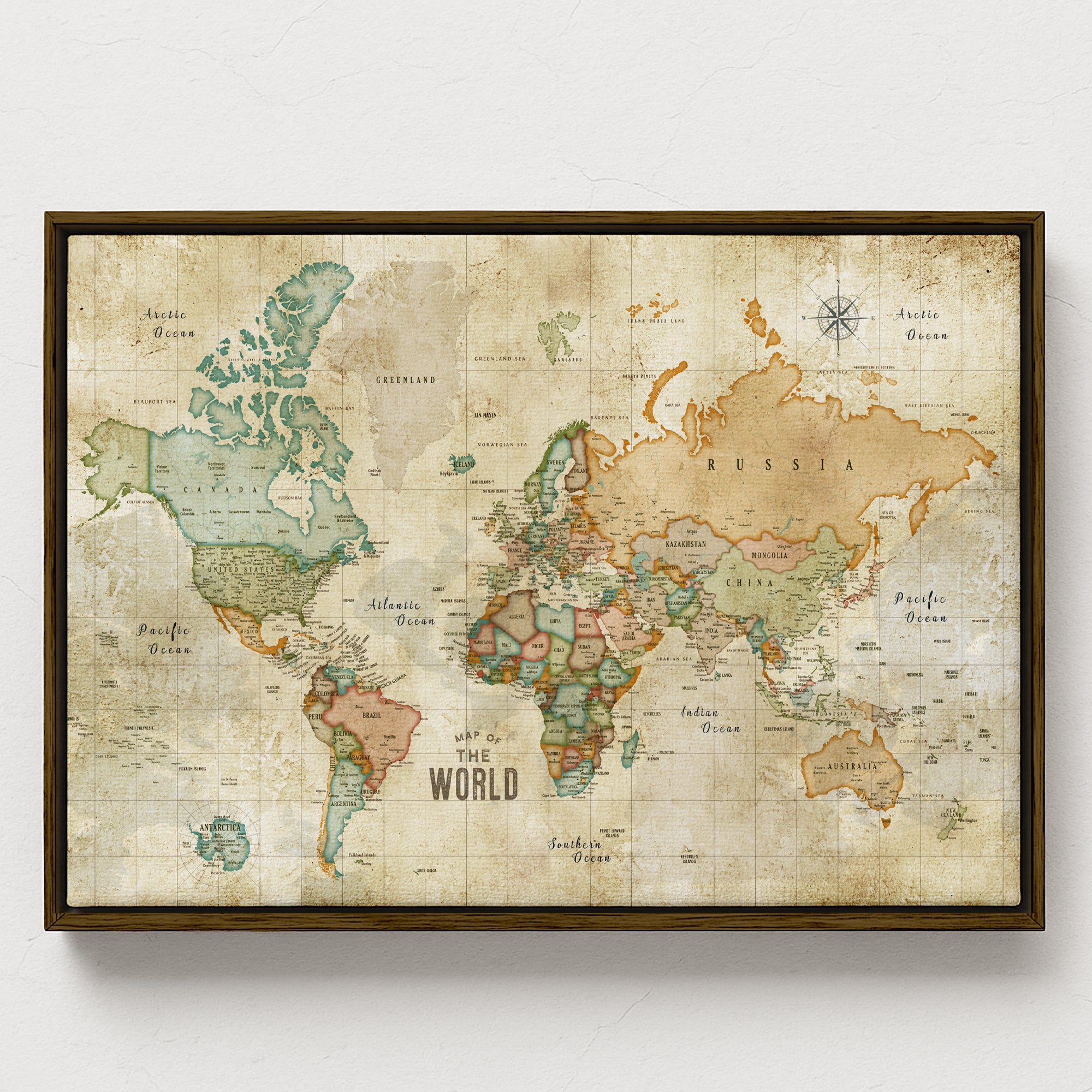 Push Pin World Map, Rustic Explorer