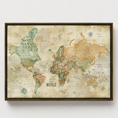 Push Pin World Map, Rustic Explorer