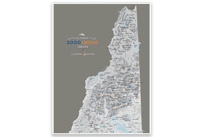 Poster of NH 2000 and 3000 Footers, White Mountains Map World Vibe Studio 12X16 Brown-Gray 